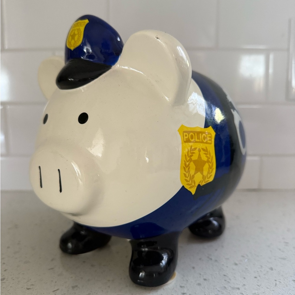 Police Piggy Bank in Blue and White